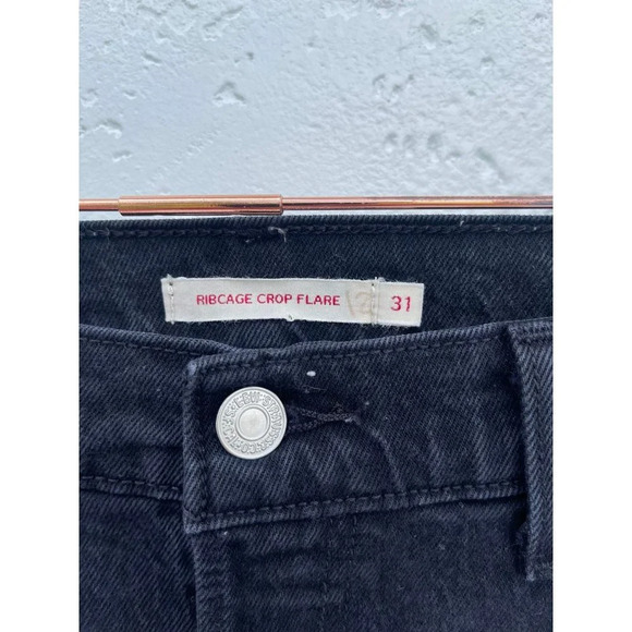 Levis Womens Ribcage Womens Cut Off Bottom Crop Flare Jeans Black Sz 31 - Picture 14 of 16